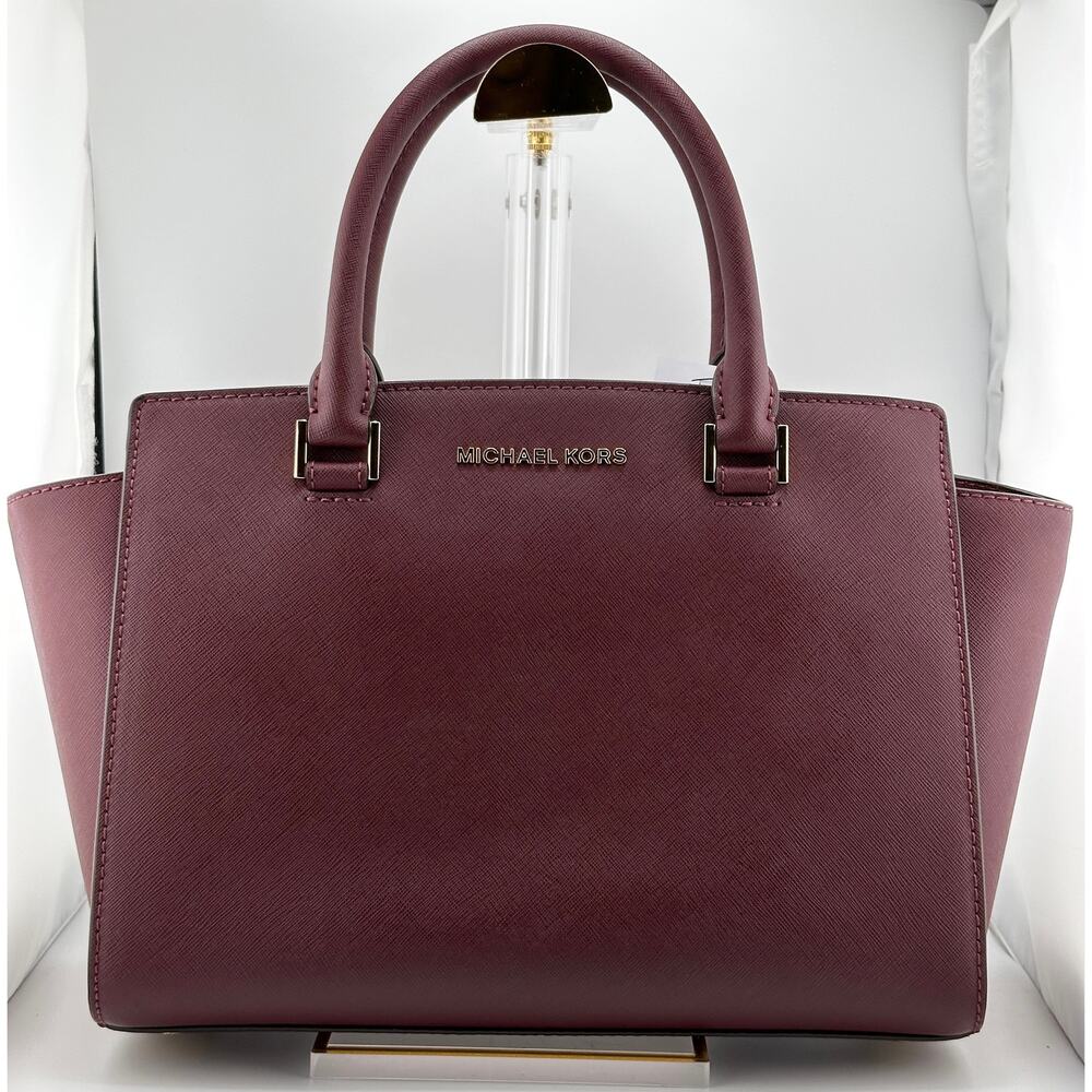 MICHAEL KORS; Medium Selma Merlot Leather Satchel AND Matching Wallet